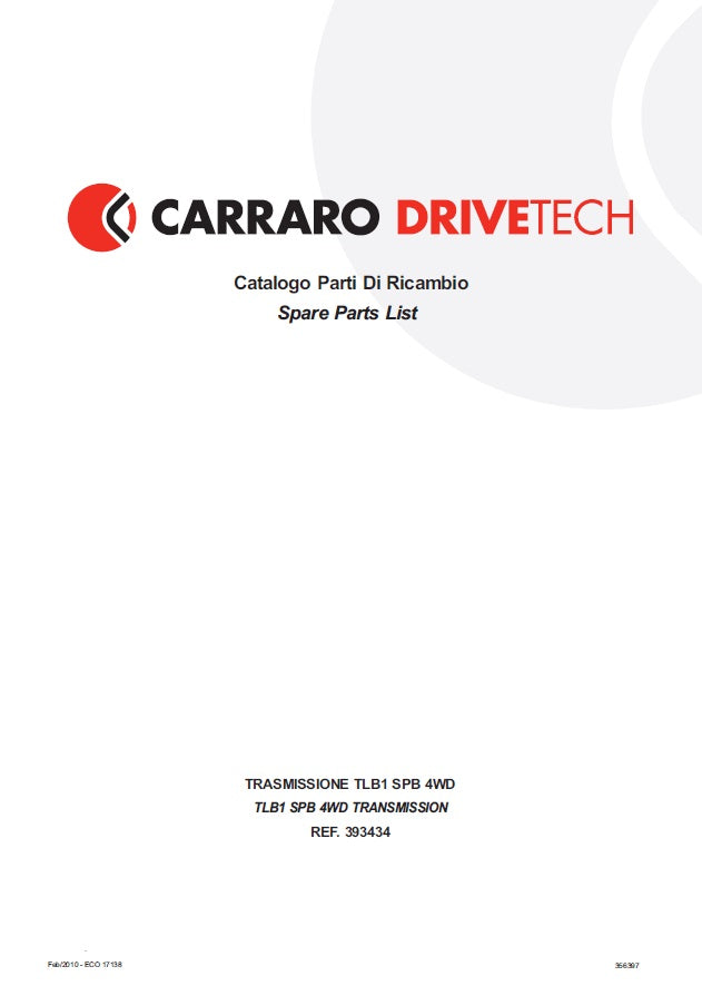 Carrarro Servotransmisión TLB1 SPB 4WD 393434 Manual de Partes