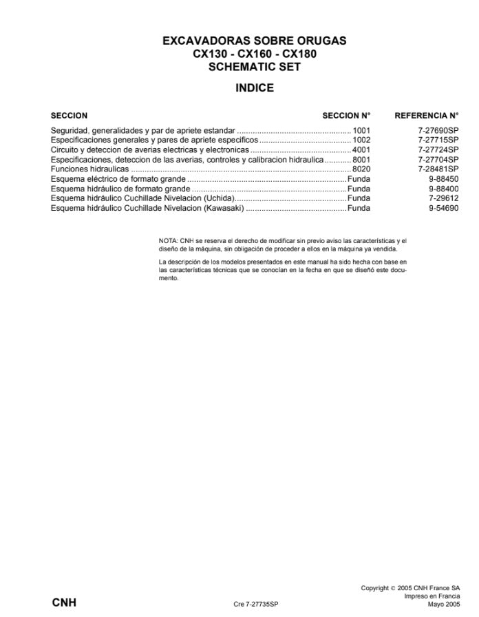 MANUAL DE SERVICIOS EXCAVADORA CX130 - CX160 - CX180