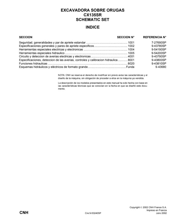 MANUAL DE SERVICIOS EXCAVADORA CX135SR