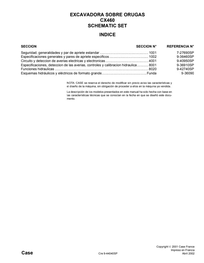 MANUAL DE SERVICIOS EXCAVADORA CX460