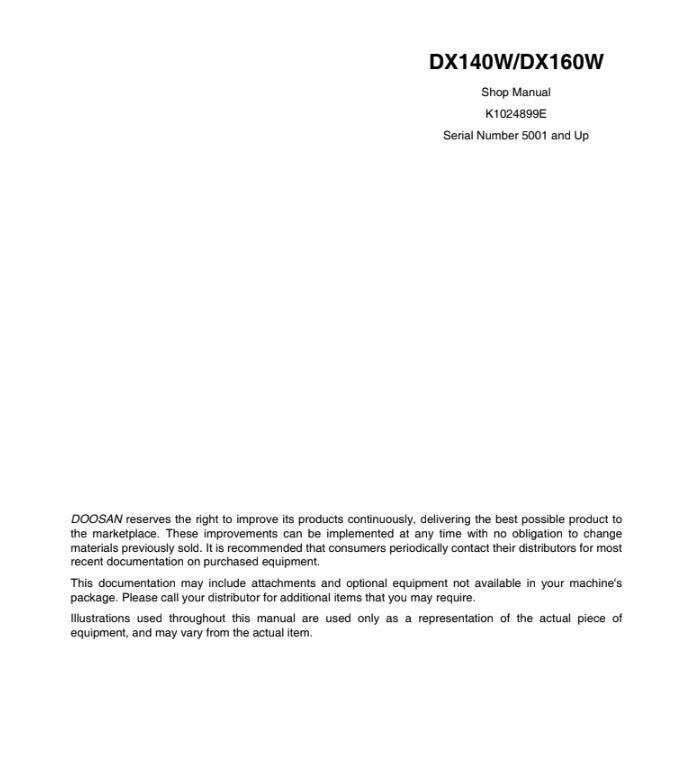 MANUAL DE SERVICIOS EXCAVADORA DX140W