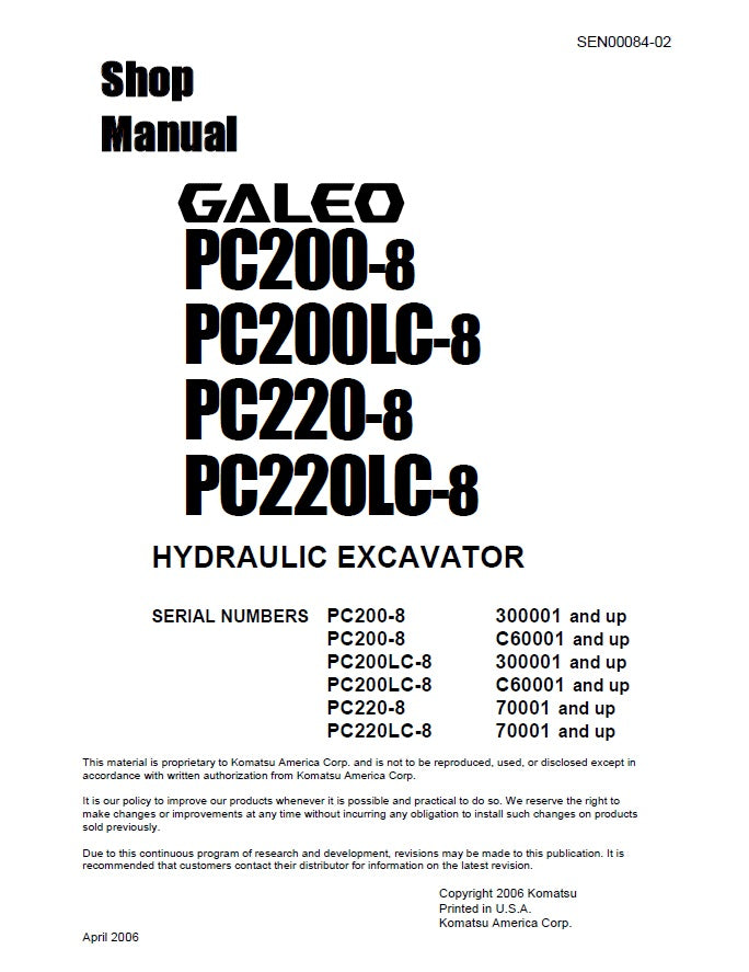 MANUAL DE SERVICIOS EXCAVADORA PC200-8 PC200LC-8 PC220-8 PC220LC-8