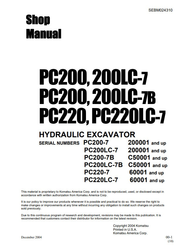 MANUAL DE SERVICIOS EXCAVADORA PC200,200LC-7 PC200,200LC-7B PC220, PC220LC-7