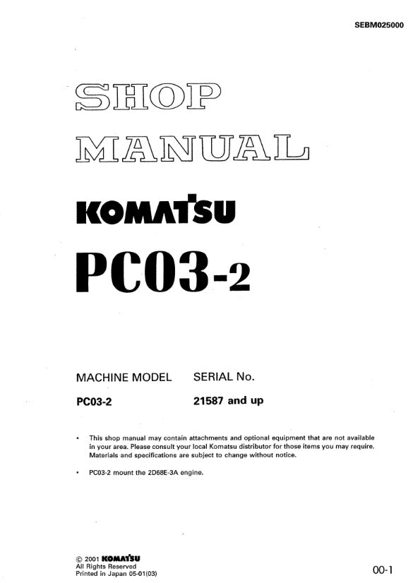 MANUAL DE SERVICIOS MINI EXCAVADORA PC03-2