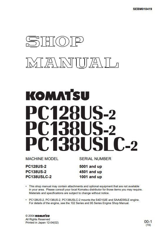 MANUAL DE SERVICIOS MINI EXCAVADORA PC128US-2 PC138US-2 PC138USL-2