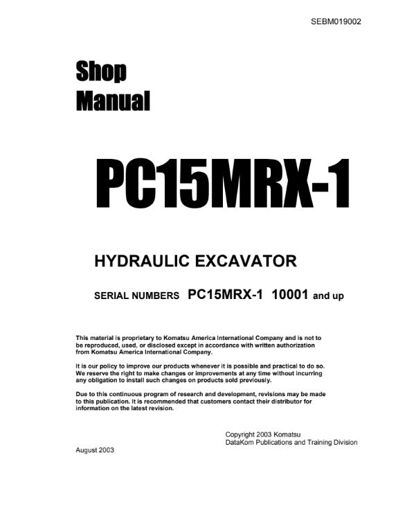 MANUAL DE SERVICIOS MINI EXCAVADORA PC15MRX-1