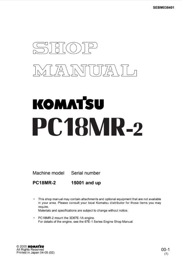 MANUAL DE SERVICIOS MINI EXCAVADORA PC18MR-2