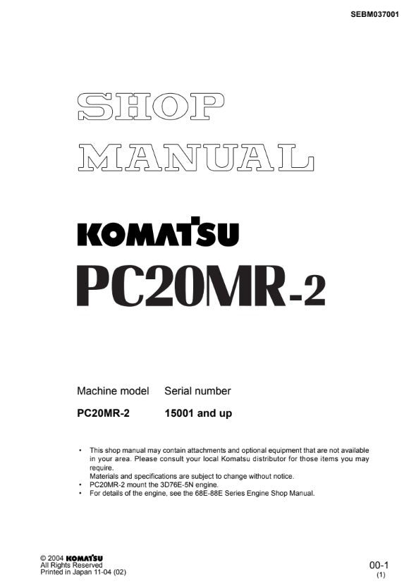 MANUAL DE SERVICIOS MINI EXCAVADORA PC20MR-2