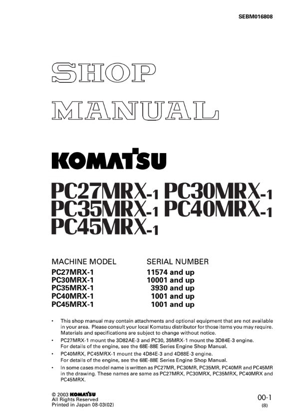 MANUAL DE SERVICIOS MINI EXCAVADORA PC27MRX-1 PC35 MRX-1 PC45MRX-1 PC30MRX-1 PC40MRX-1