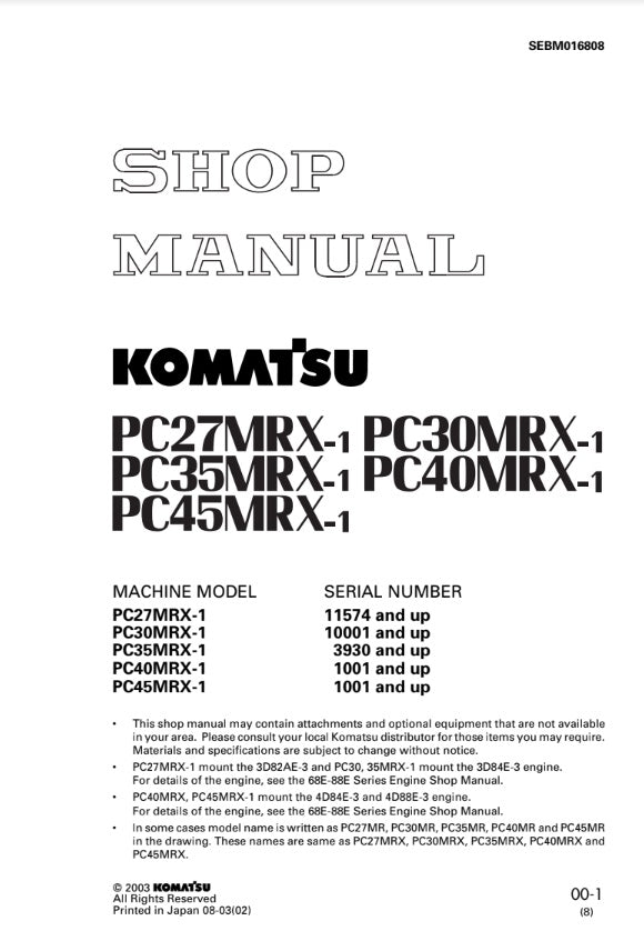 MANUAL DE SERVICIOS MINI EXCAVADORA PC27MRX-1 PC35MRX-1 PC45MRX-1 PC30MRX-1 PC40MRX