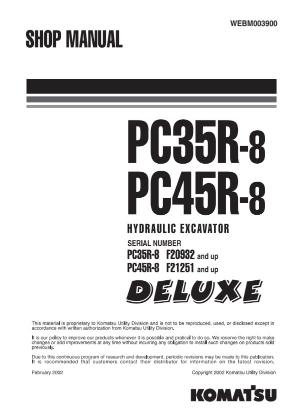 MANUAL DE SERVICIOS MINI EXCAVADORA PC35R-8 PC45R-8 DELUXE