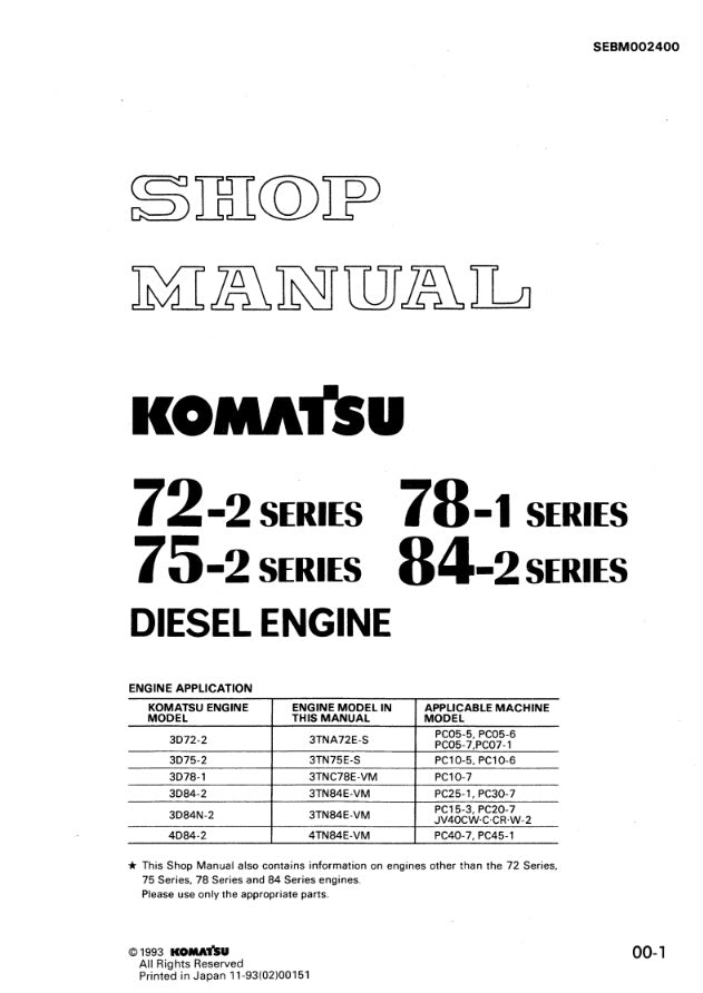 MANUAL DE SERVICIOS MOTOR 72-2 SERIES 78-1 SERIES 75-2 SERIES 84-2 SERIES