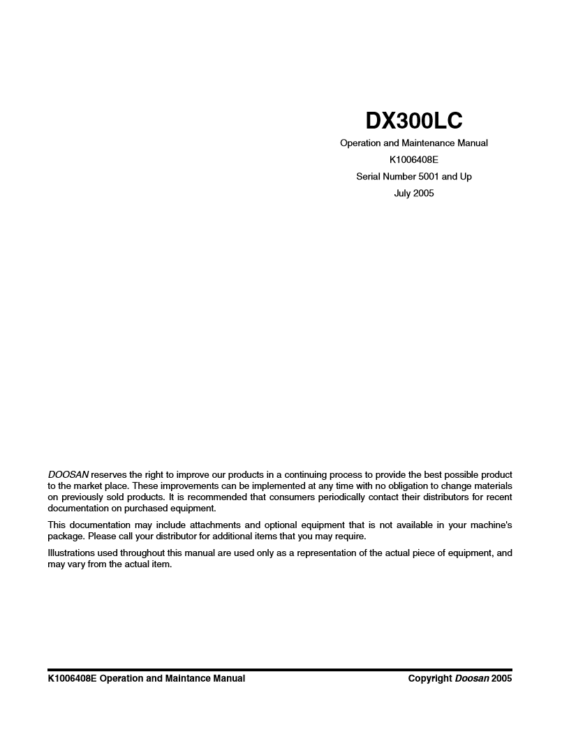 Manual de Operación y Mantenimiento Excavadora Doosan DX300LC