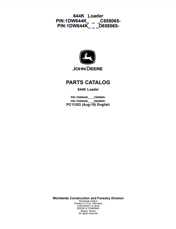 Manual de Partes Cargador John Deere 644K - PC11253