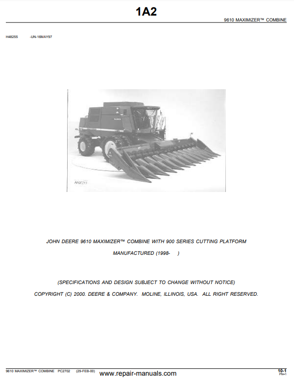 Manual de Partes Cosechadora John Deere 9610 MAXIMIZER - 900 SERIES