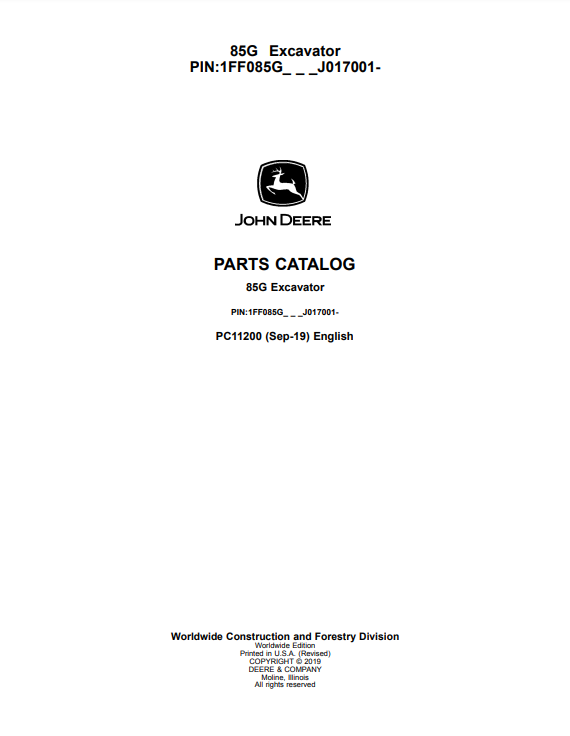 Manual de Partes Excavadora John Deere 85G - PC11200