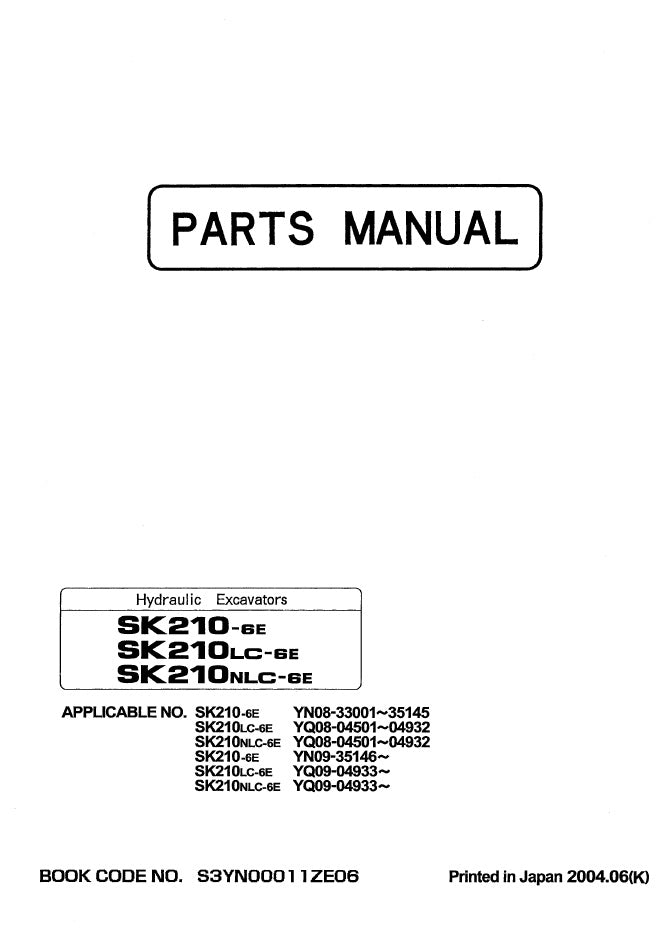 Manual de Partes Kobelco SK210-6E, SK210LC-6E, SK210NLC-6E