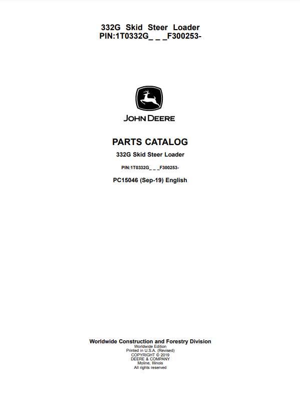 Manual de Partes Minicargador John Deere 332G- PC15046