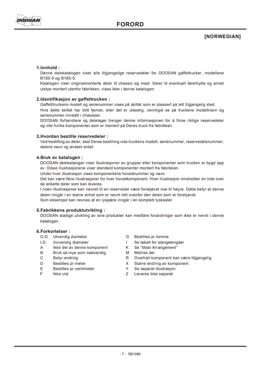 Manual de Partes Montacargas Doosan B15S-5 B18S-5