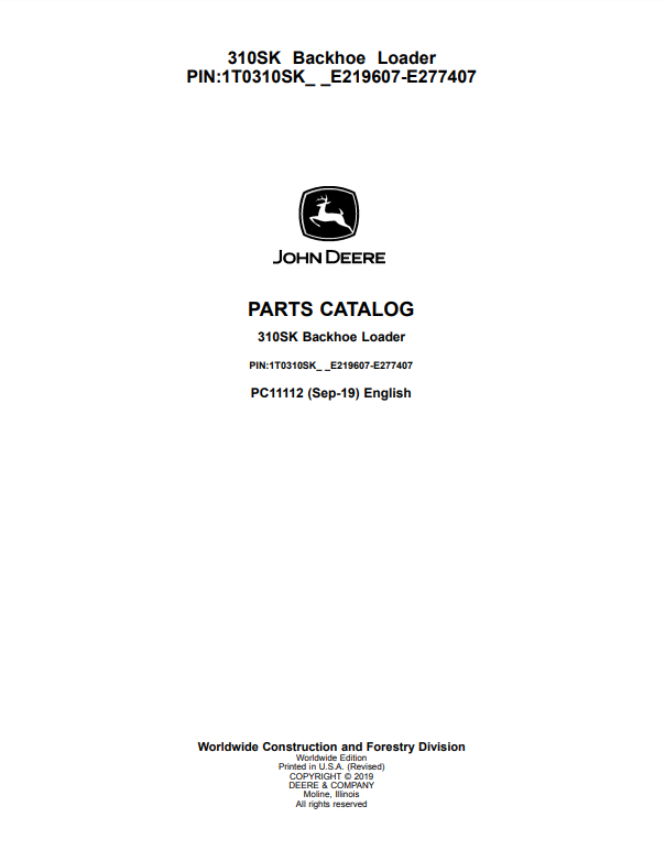 Manual de Partes Retroexcavadora John Deere 310SK- PC11112