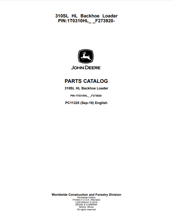 Manual de Partes Retroexcavadora John Deere 310SL HL- PC11325