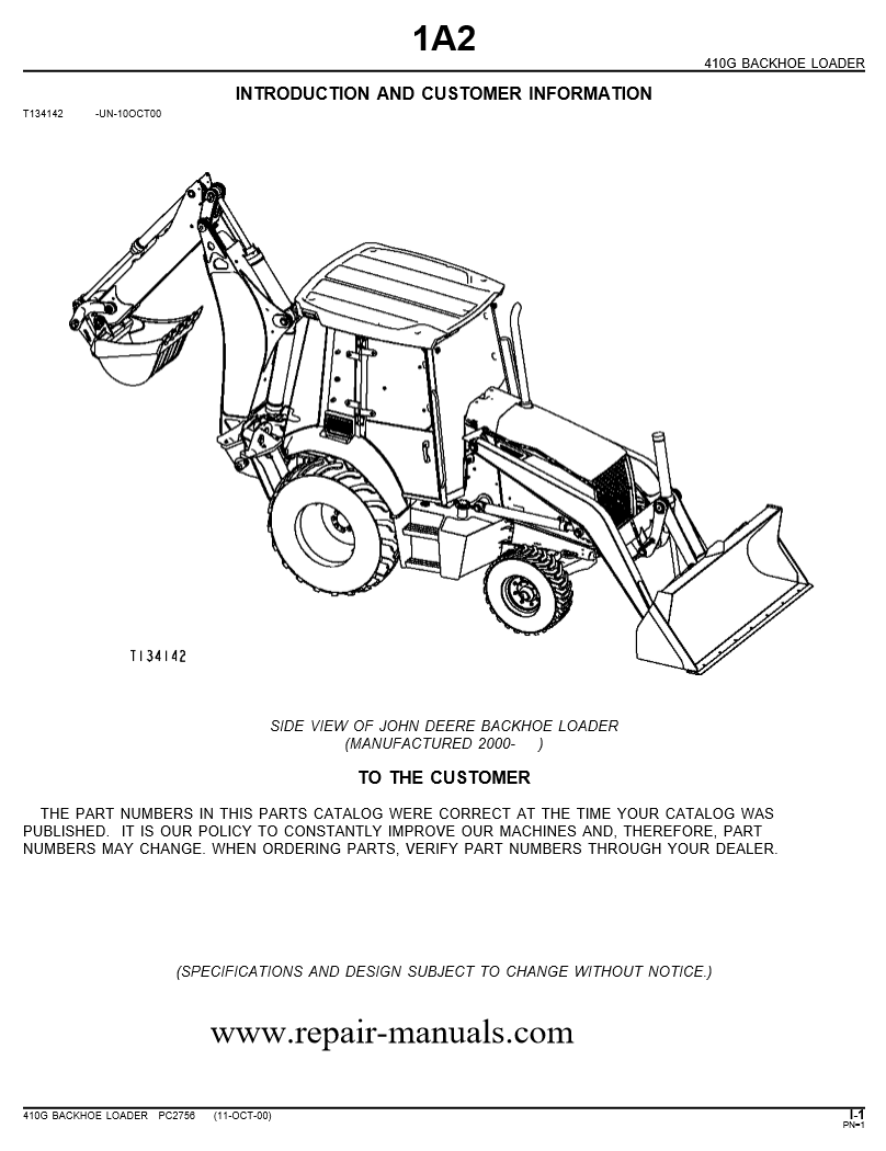 Manual de Partes Retroexcavadora John Deere 410G