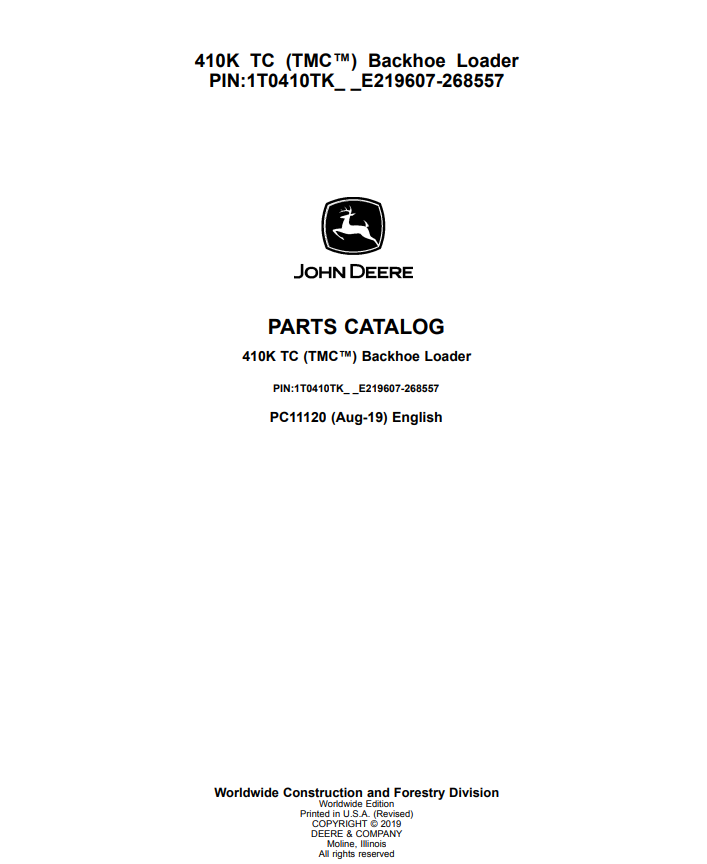 Manual de Partes Retroexcavadora John Deere 410K - PC11120