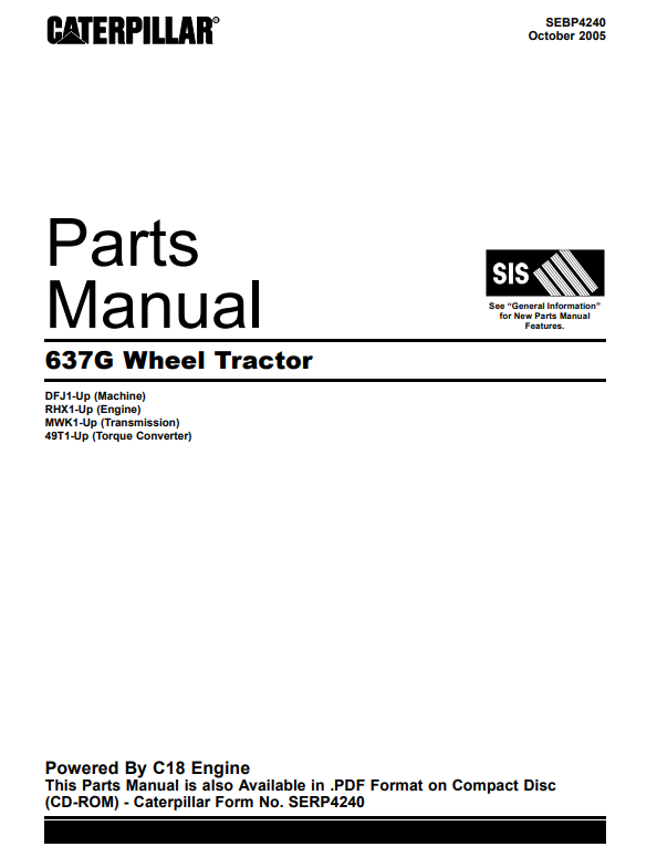 Manual de Partes Tractor sobre Ruedas Caterpillar 637G