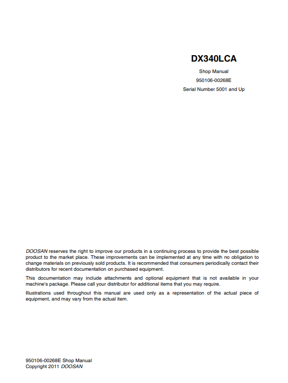 Manual de Reparación Excavadora Doosan DX340LCA