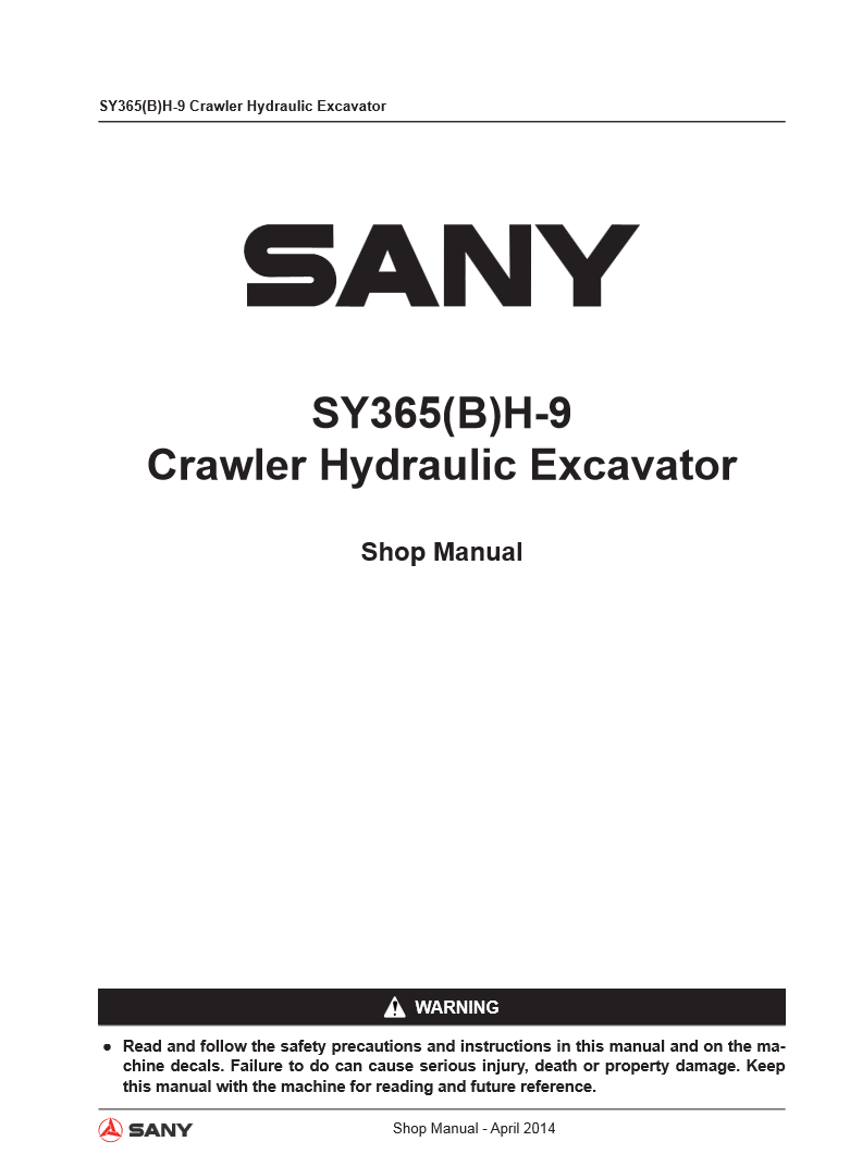 Manual de Servicio Excavadora Sany SY365H-9 SY365BH-9