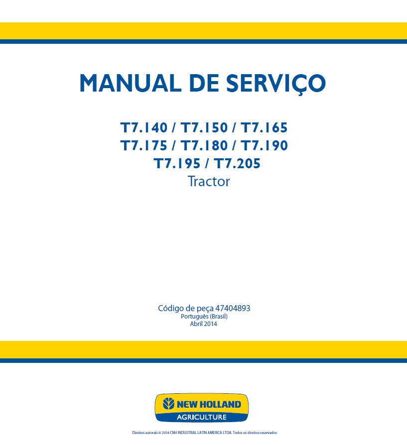 Manual de Servicio New Holland Agricola T7.140 / T7.150 / T7.165