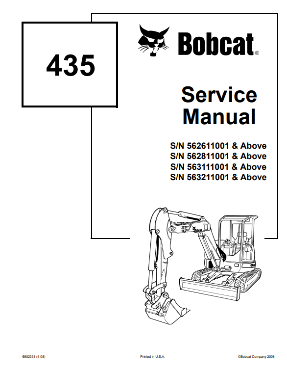 Manual de Servicios Mini Excavadora Bobcat 435