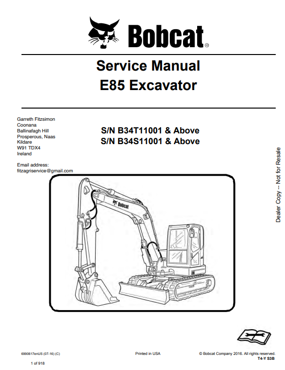 Manual de Servicios Mini Excavadora Bobcat E85