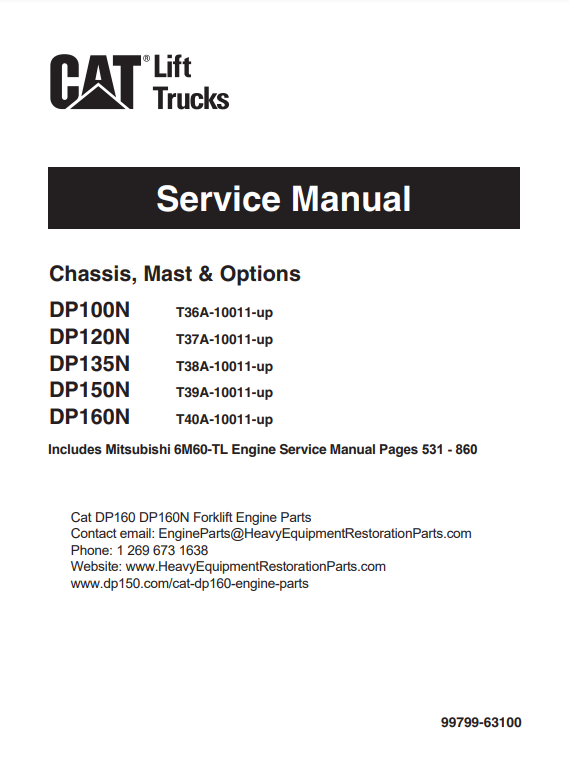 Manual de Servicios Reparacion Montacarga Caterpillar DP100N, DP120N, DP135N, DP150N, DP160N