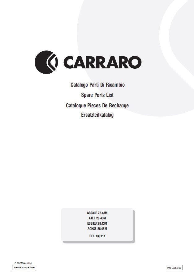 Transmision Carraro 28.43M 138111 Manual de Partes