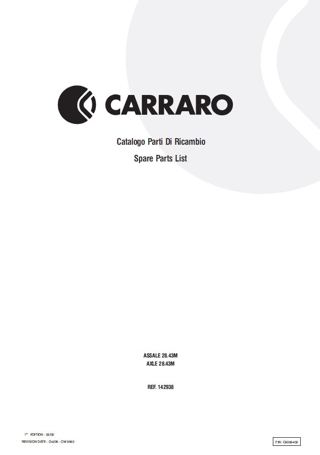 Transmision Carraro 28.43M 142938 Manual de Partes