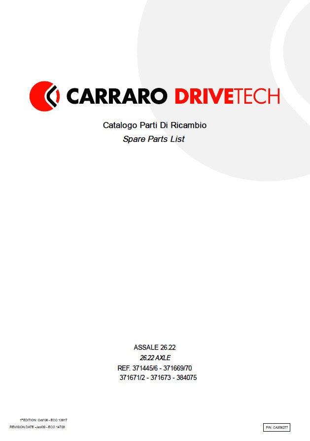 Transmisión Carrarro 26.22 371445/6- 371669/70- 371671/2- 371673- 384075 Manual de Partes