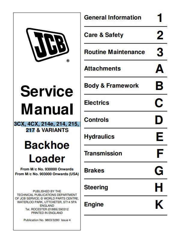 Manual de Servicio Retroexcavadora JCB 3CX, 4CX, 214E, 214, 215, 217 y Variantes