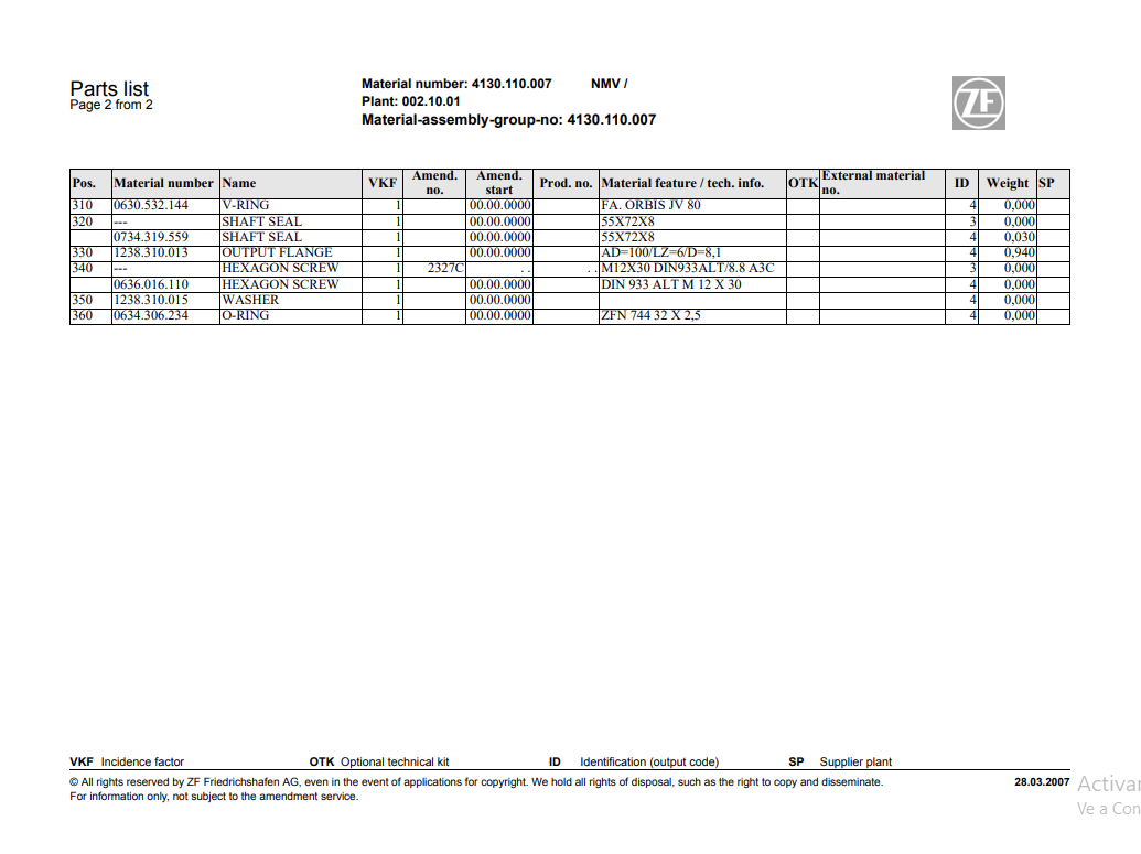 Catalogo de Partes Transmision ZF NMV - 4130.110.007