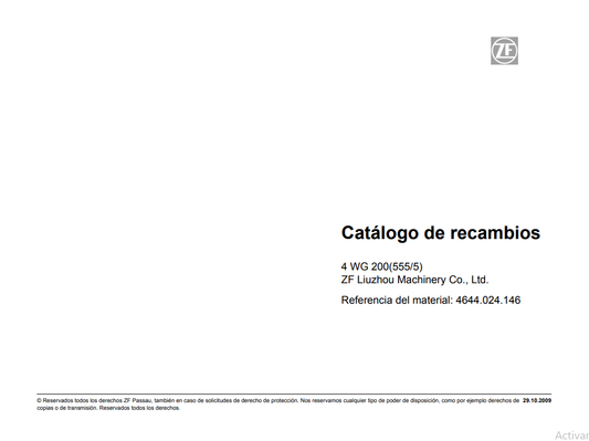 Catalogo de Recambio Servotransmisión 4 WG 200 (555-5) ZF Liuzhou Machinery Co - 4644.024.146