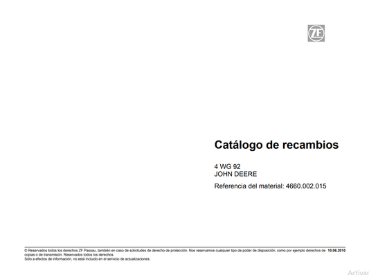 Catalogo de Recambios Servotransmisión ZF 4 WG 92 JOHN DEERE - 4660.002.015