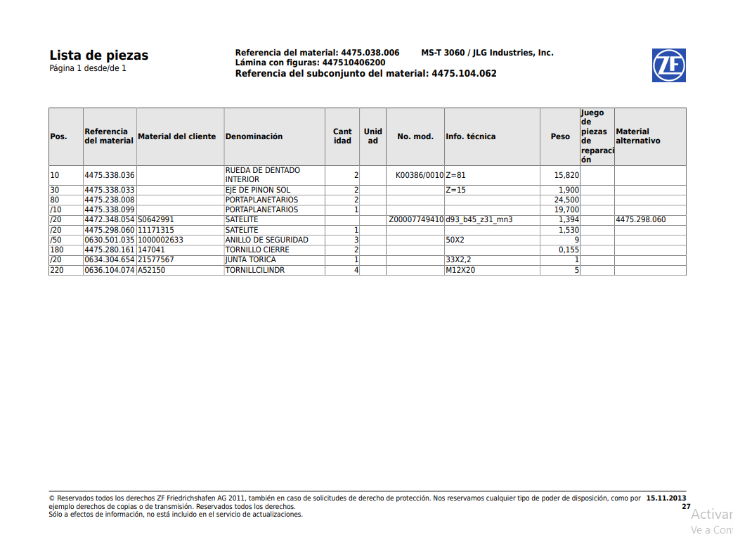 Catalogo de Recambios Eje Delantero MS-T 3060 - 4475.038.006