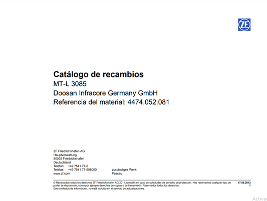 Catalogo de Recambios Eje Delantero MT-L 3085 DOOSAN INFRACORE GERMANY GMBH - 4474.052.081