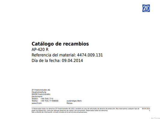 Catalogo de Recambios Eje Delantero ZF AP-420 R - 4474.009.131