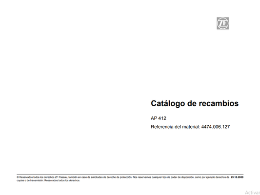 Catalogo de Recambios Eje Delantero ZF AP 412 - 4474.006.127 HK