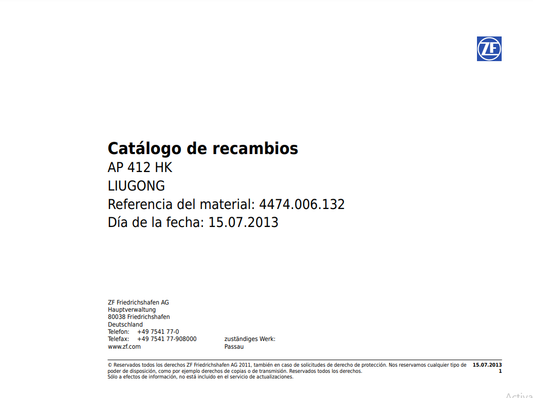 Catalogo de Recambios Eje Delantero ZF AP 412HK LIUGONG - 4474.006.132