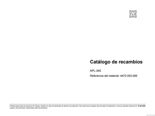 Catalogo de Recambios Eje Delantero ZF APL-345 - 4472.053.095