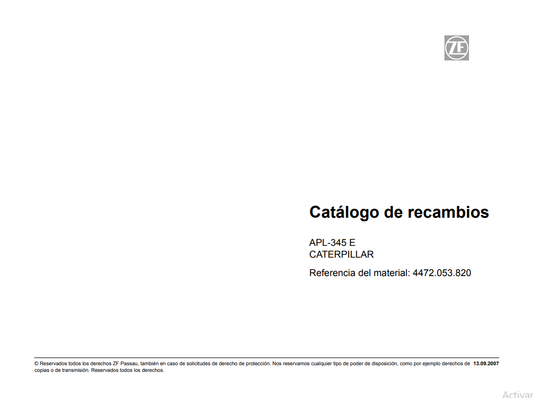 Catalogo de Recambios Eje Delantero ZF APL-345 E CATERPILLAR - 4472.053.820