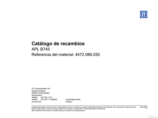 Catalogo de Recambios Eje Delantero ZF APL B745 - 4472.086.030