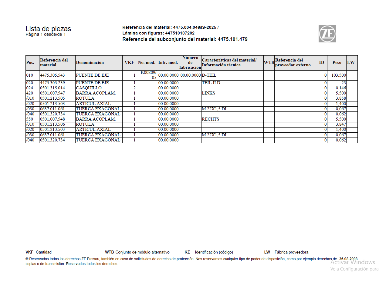 Catalogo de Recambios Eje Delantero ZF MS-2025 - 4475.004.046
